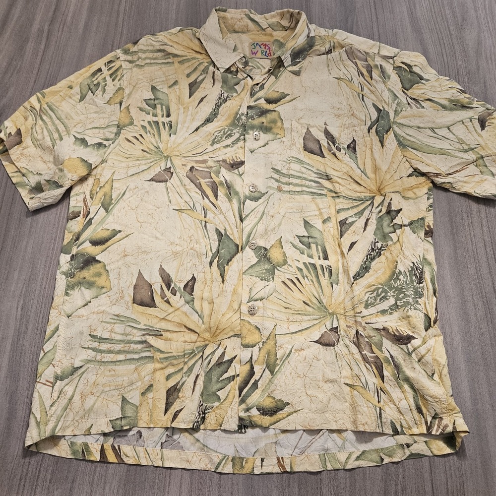 Vtg Jams World Men's Hawaiian Floral Shirt Size L Colorful Tropical Short Sleeve